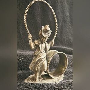 Vintage Victorian Fugural Antique Silver Napkin Ring Cowboy Girl Jumping Rope